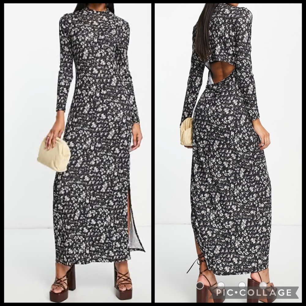 GhoSpell Black and White Floral Long Sleeve Maxi Dress
